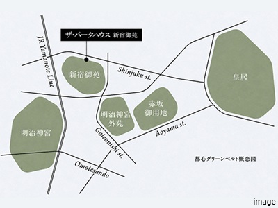 都心グリーンベルト概念図｜ザ・パークハウス新宿御苑
